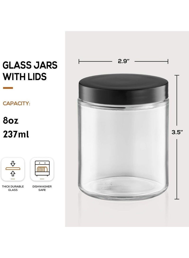 12 Pack, 8 OZ Clear Candle Jars For Making Candle, Thick Glass Jars 12 Plastic Lids - Empty Round Food Storage Containers, Canning Jar For Spice, Powder, Liquid, Sample - Food Grade - Image 2